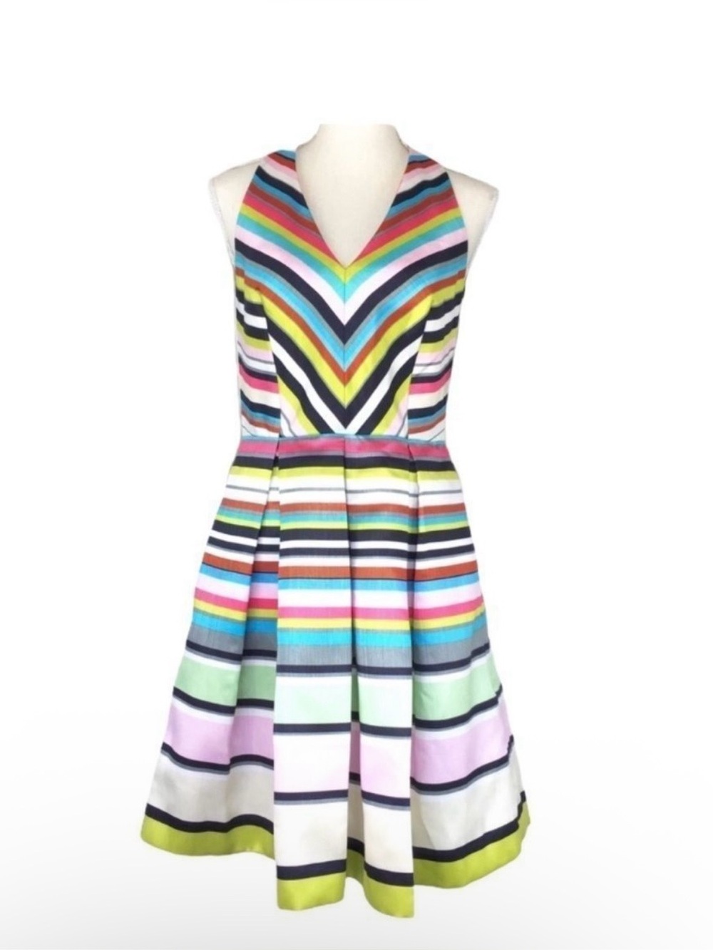 Taylor Halter Stripped Rainbow Event Dress 6